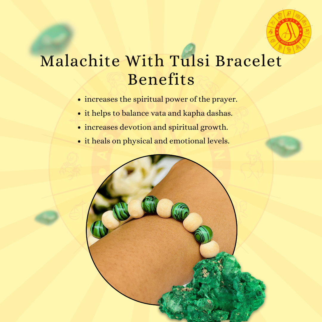 Natural Malachite with Tulsi Bracelet – Healing, Protection &amp; Spiritual Balance